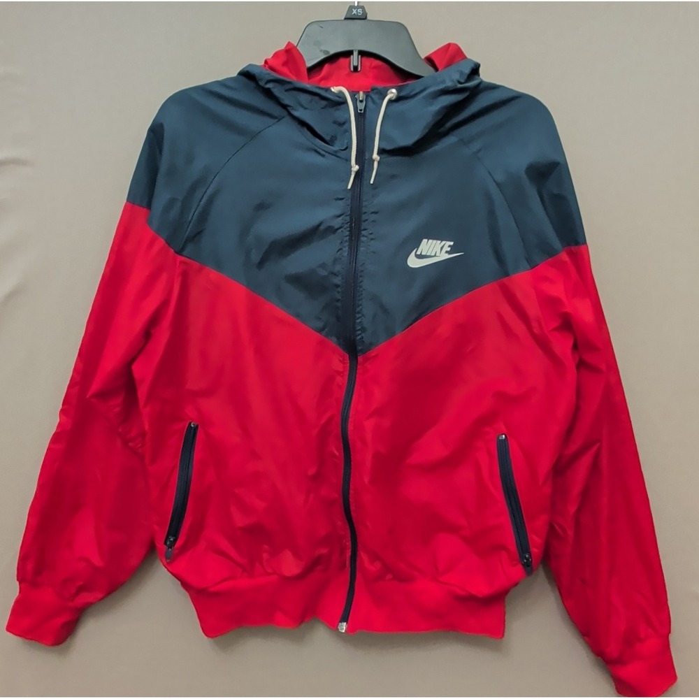 Vtg Nike Blue Tag Windrunner 80s Retro Jacket Sz L Colorblock Chevron Red/Navy